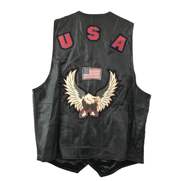 Vintage Leather Motorcycle Vest Mens Eagle USA Flag Patch Logo Small - Picture 1 of 10